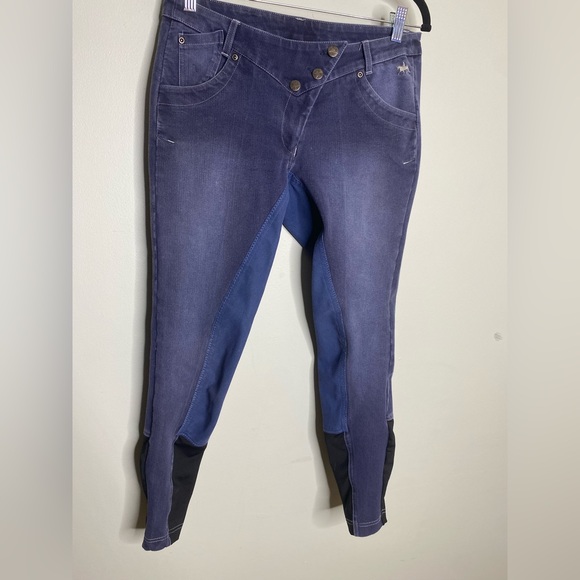 Blue denim horse Riding Pants breeches full seat Pfiff pocket - Picture 1 of 5